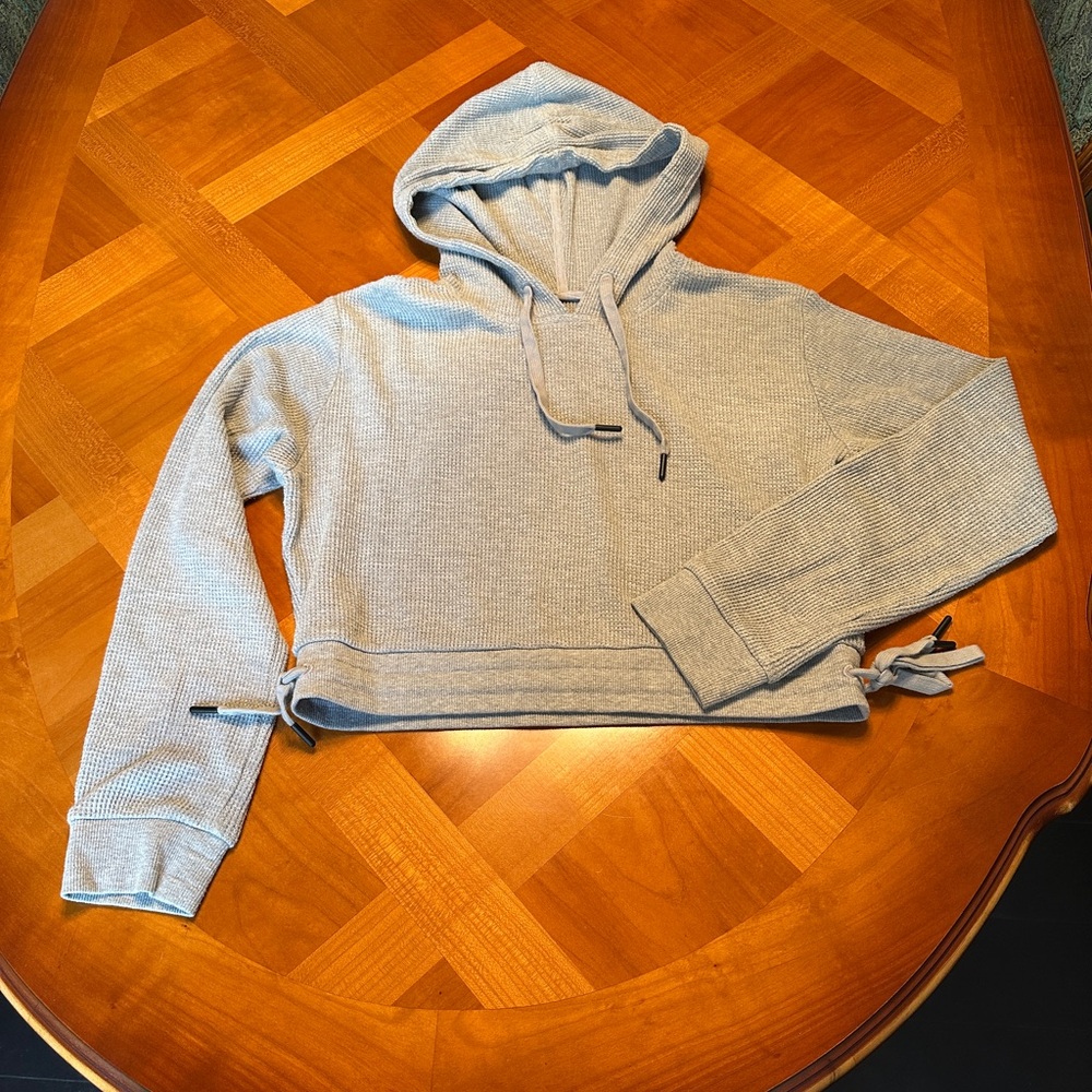 United by Blue S Gray Waffle Knit Hoodie Cropped Sweatshirt Lounge Activewear